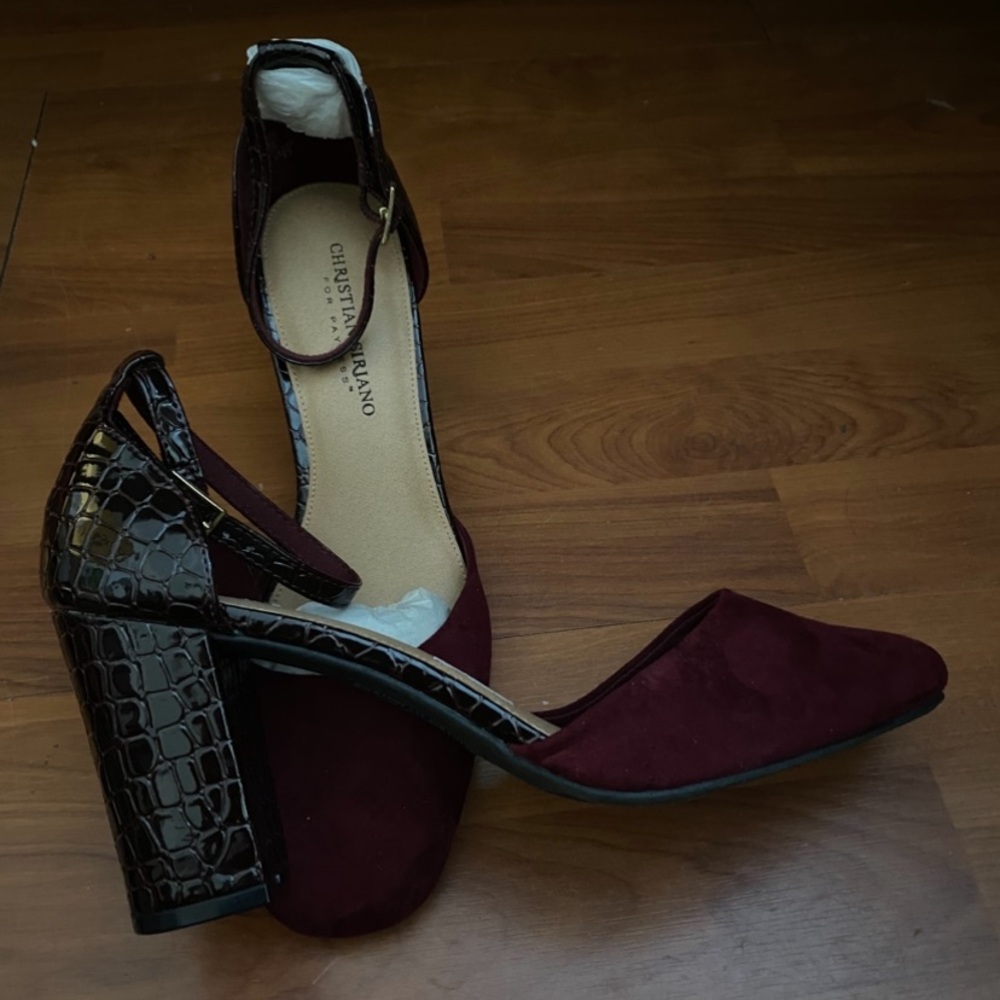 Burgundy and Black Block Heel Shoes